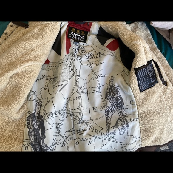 Barbour Int’l Waxed moto jacket map faux shearling lining US size 4 (Dark Brown) - Picture 3 of 7
